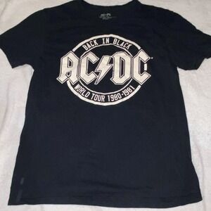 1980-1981 AC/DC "Back In Black World Tour" Graphic Men's Black Cotton T-Shirt  M